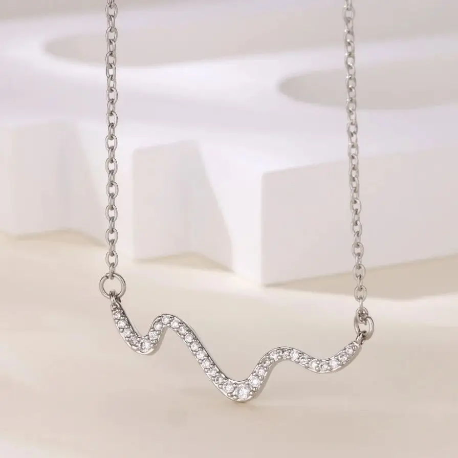 Zircon Waves Necklaces For Women Gold Color Geometric Waves Choker Necklace