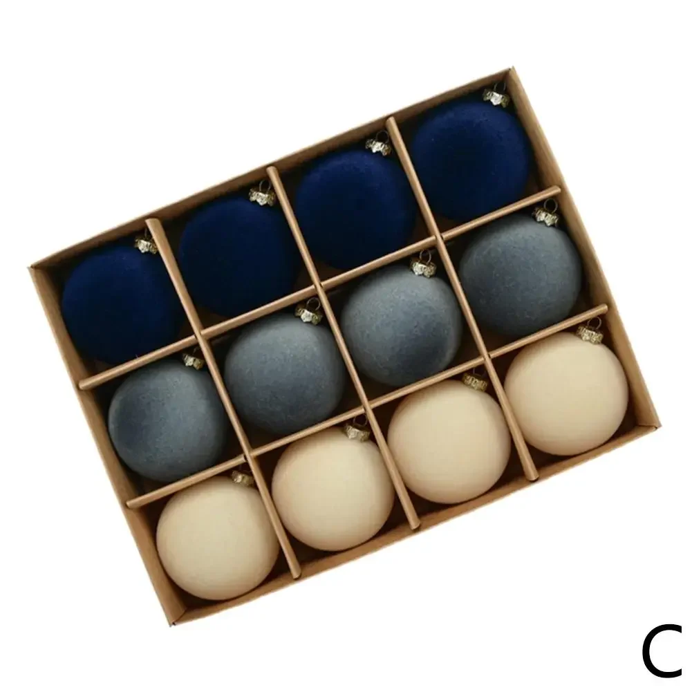 Juego de 12 bolas de Navidad con adornos de terciopelo de 2,36 pulgadas con aro colgante para decoración del hogar y Navidad P D0u5