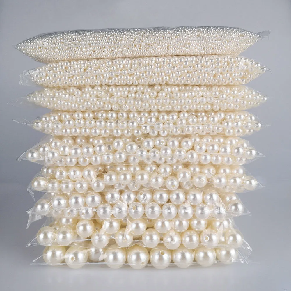 DIY 더블 홀 오프 화이트 모조 진주, 둥근 구슬, 수제 재료 팔찌 목걸이, 쥬얼리 액세서리, 3-20mm