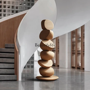 **B & B Hotel Solid wood art sculpture Large floor-to-ceiling ornaments Entrance wood carving decorations