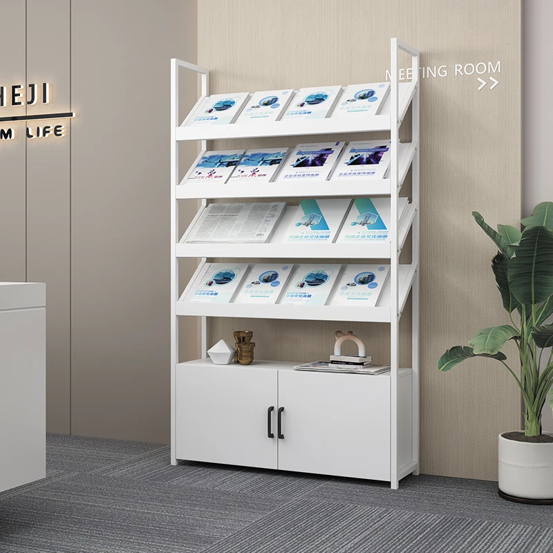 Magazine Rack with Door Literature Display Shelf Floor Standing Office Storage Organizer Bookshelf Office Furniture Estante FYMR