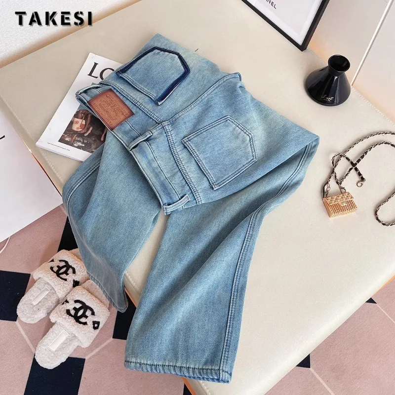 

Винтажные повседневные брюки с высокой талией в уличном стиле синие джинсы Корейская мода женские широкие мешковатые прямые джинсовые брюки Y2K