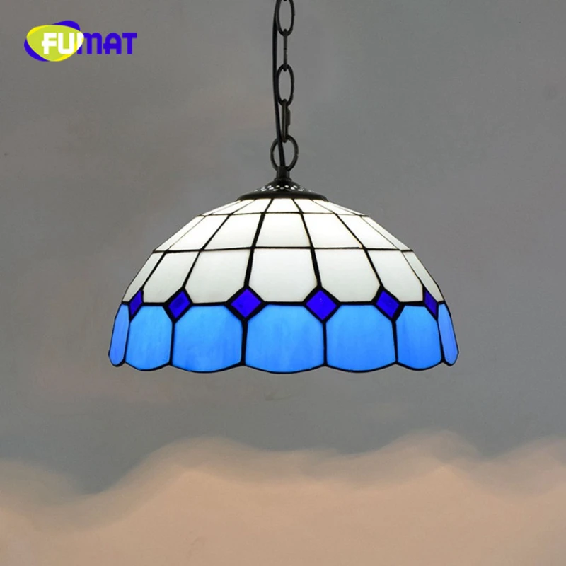 

Fumat Tiffany Pendant Light Retro Stained Glass Mediterranean Style Pendant Lamp Dining Room Kitchen Art Decor LED Hanging Lamp
