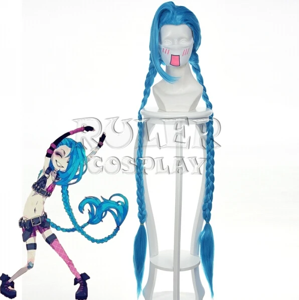 Game LOL Lolita Girl Jinx Cosplay Wig Hair 135cm For Costume Accessory Synthetic Braid Wig goddess costume