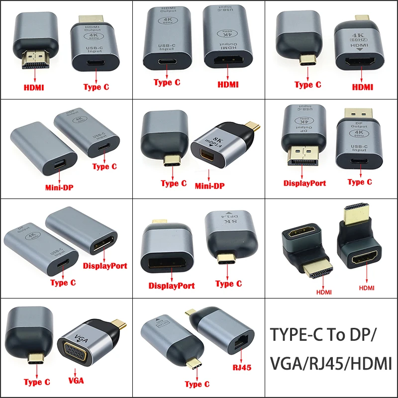 1PCS USB TYPE-C zu HDMI/MiniDP/DP/VGA/RJ45 Männlich Weiblich Adapter Stecker 4K 8K 60Hz Für Laptop MacBook TV Box PS5 Schalter Galaxy