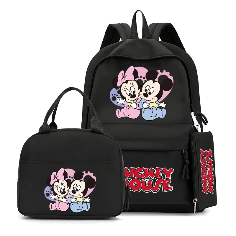 

3Pcs/set Disney Mickey Mouse Printed Backpack with Lunch Bag for Girl Boy Children Student Teenager Bookbag Schoolbag Rucksack