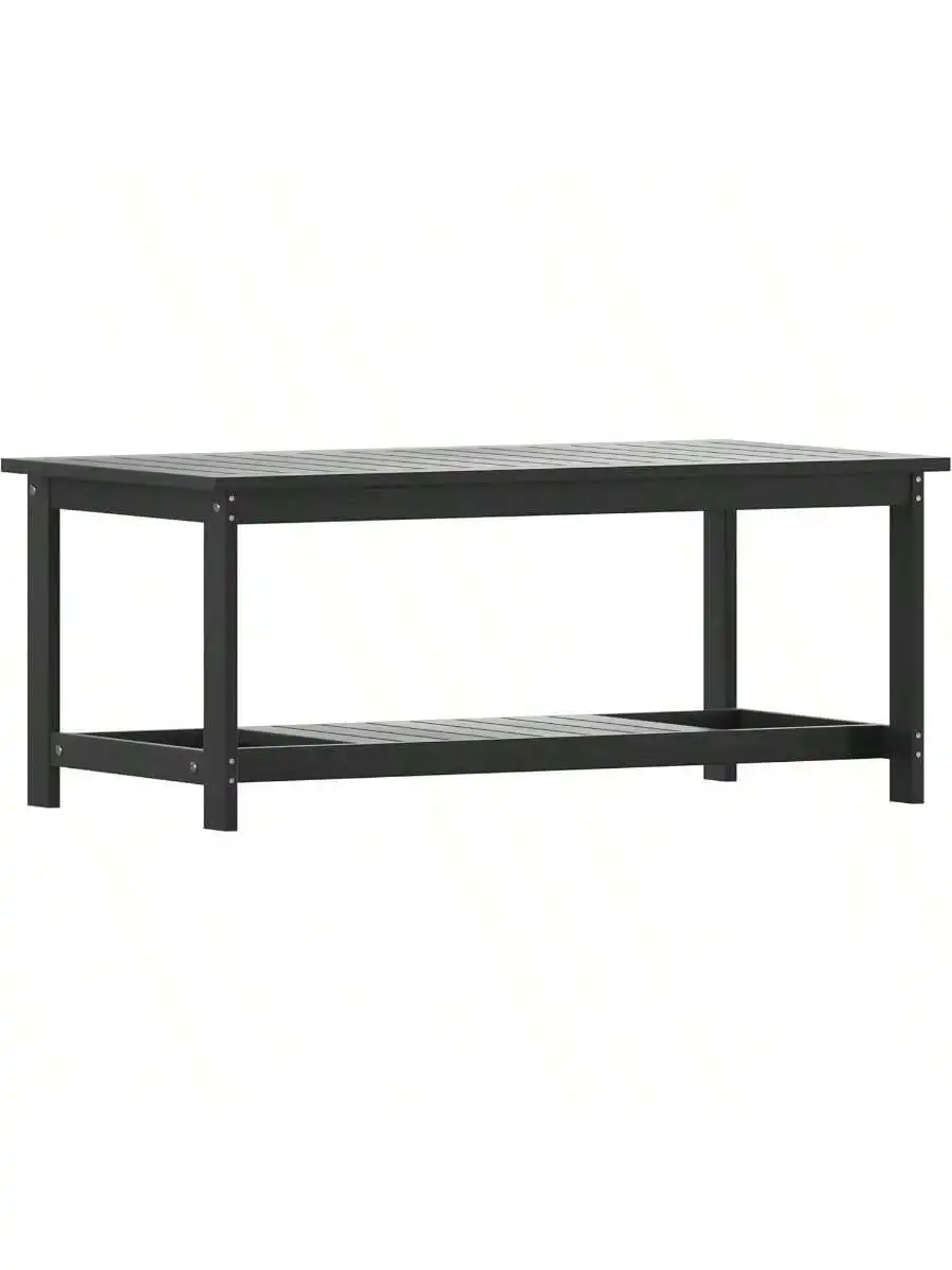 Two Tiered Commercial Grade Adirondack Coffee Table - Black Finish Poly Resin Wood - All-Weather - Slatted Shelf Design 3