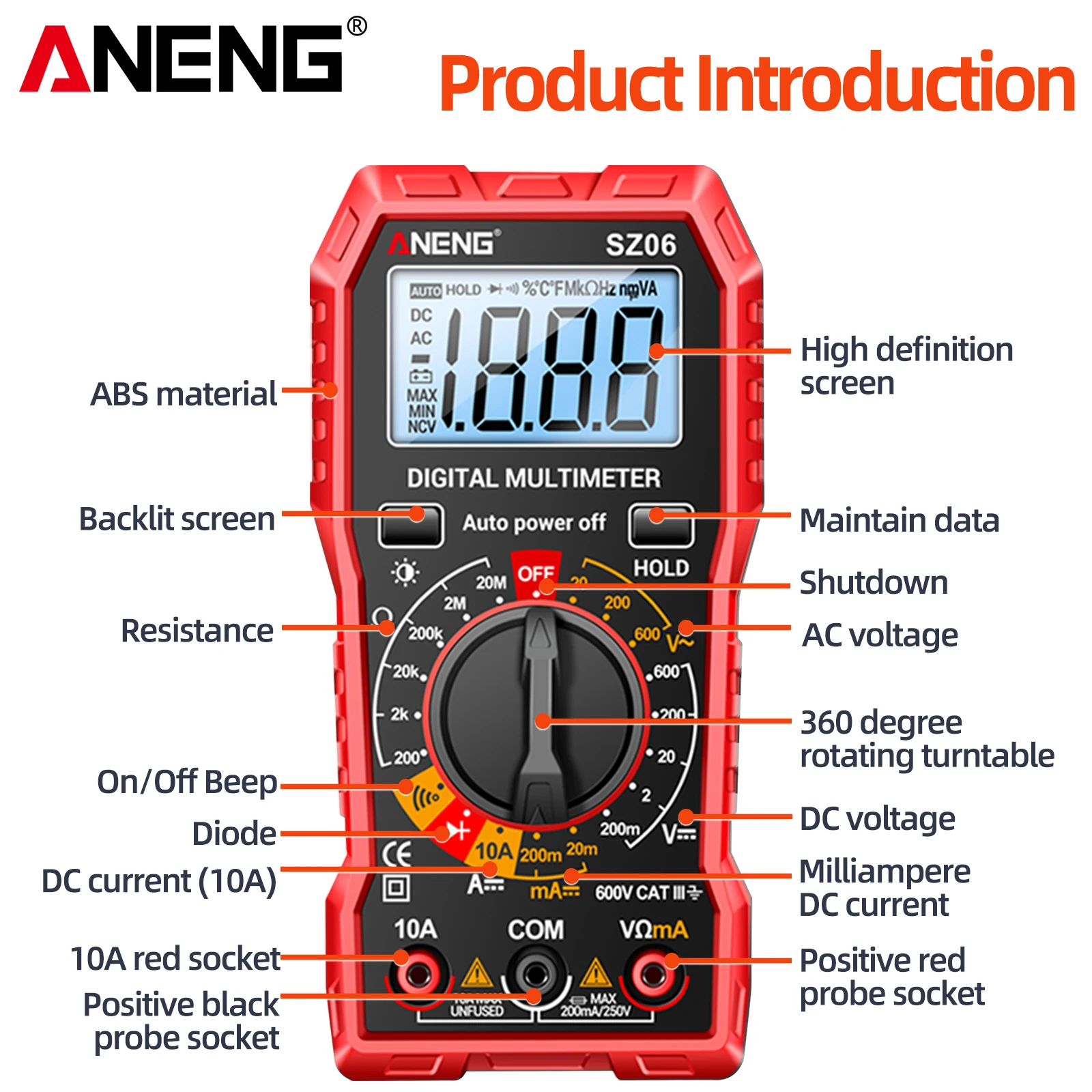ANENG SZ06 2000 īƮ Ʈ  Ƽ, AC/DC  跮, DC   ׽,    ġ