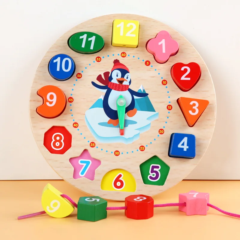 

Wooden Shape Color Sorting Clock Learning Time Activity Set Puzzle Jigsaw Montessori Early Educational Toy Gift for Toddler Kids