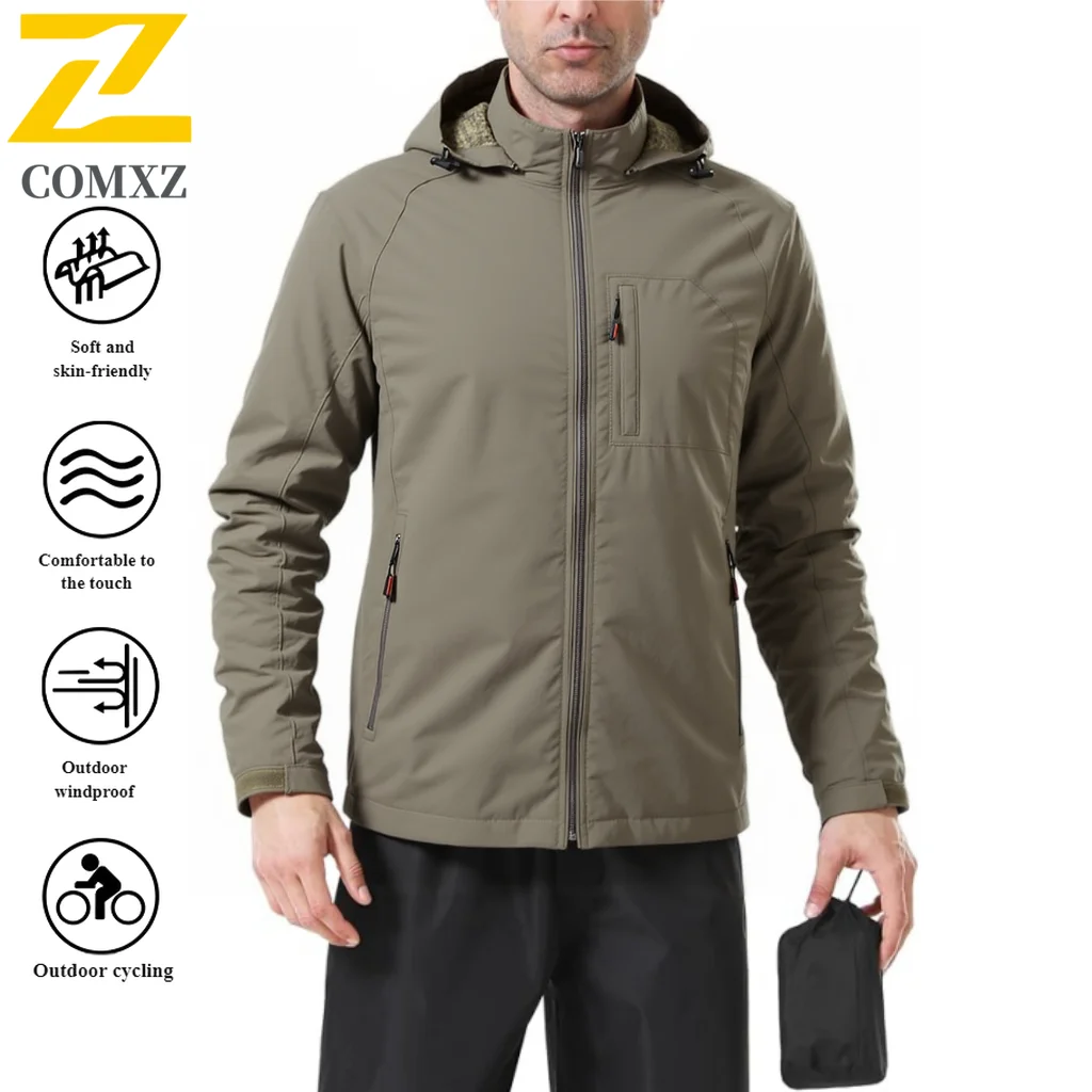 EiAO Mens Waterproof Windproof Work Jacket Classic Outdoor Sport Coat Hiking Camping Trekking Detachable Hood​ heated jacket