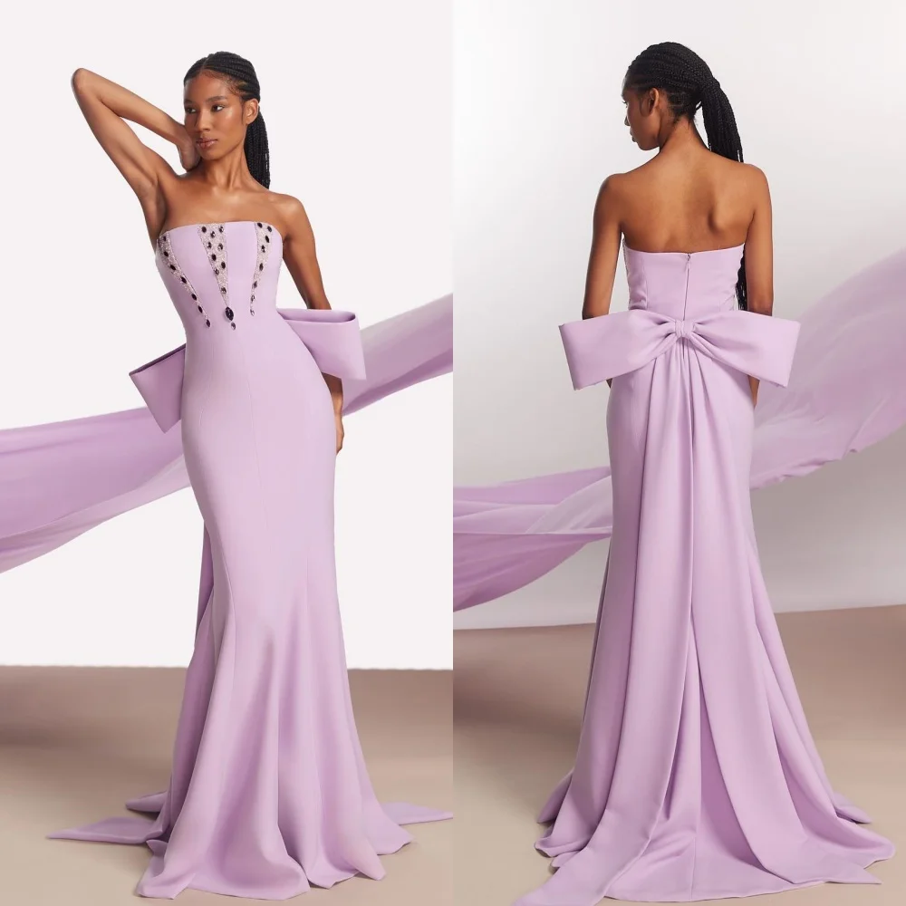 Evening Saudi Arabia Jersey Bow Ruched Prom Mermaid Strapless Bespoke Occasion Gown Long Dresses