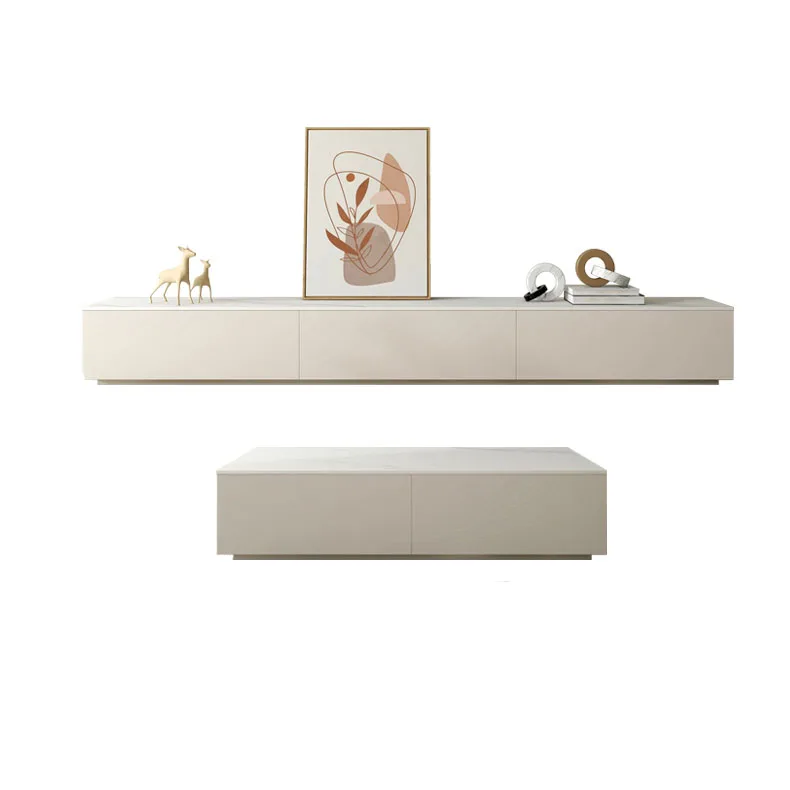 

Rock Plate Countertop Living Room Furniture TV Stand Modern White Customized Solid Wood TV Cabinet