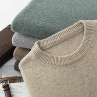 DjzDsm Men's 100% Merino Wool Top Winter Youth Solid Color Pullover Long Sleeve Thick Round Neck Knitted Bottoming Sweater 1