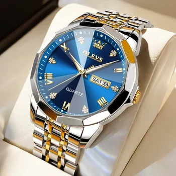 OLEVS 9931 New Style Waterproof Men Wristwatch Business Dual Calendar Luxury Diamond Dial Quartz Watch for Men