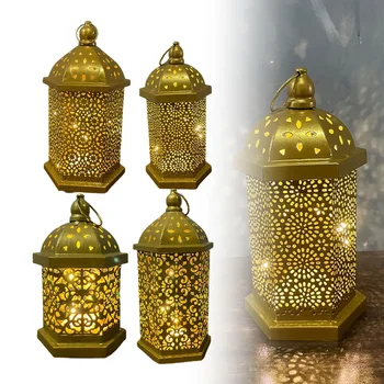 Moroccan Metal Brass Vintage Wind Lights Art Lantern Candle Holder Table Top Outdoor Home Hanging Decor Hollow Light Ornaments