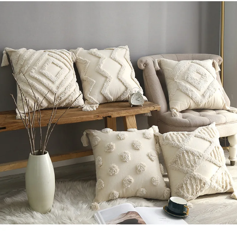 Boho Canvas Getufteter Kissenbezug Cojines Dekoration Sofa Schlafzimmer Auto Kissenbezüge Marokkanische Stickerei Kissenhüllen 30x50/45x45cm – Detail 2
