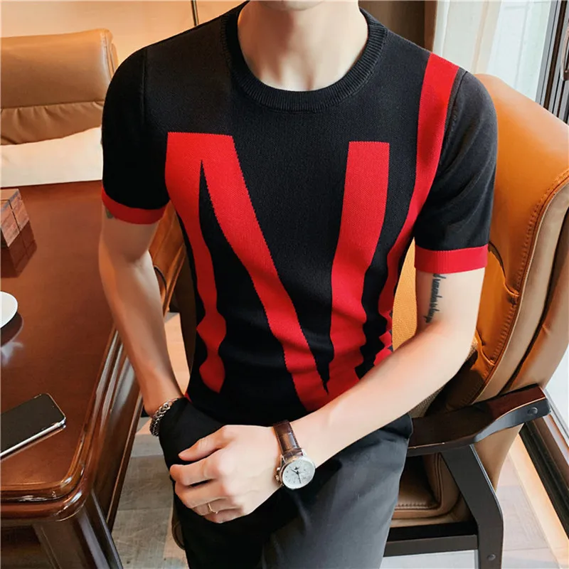 2022 British Style Men's High-Quality Slim Fit Short-Sleeved Sweaters/Men of Letters Printing Leisure Sweater Plus Size S-4XL |