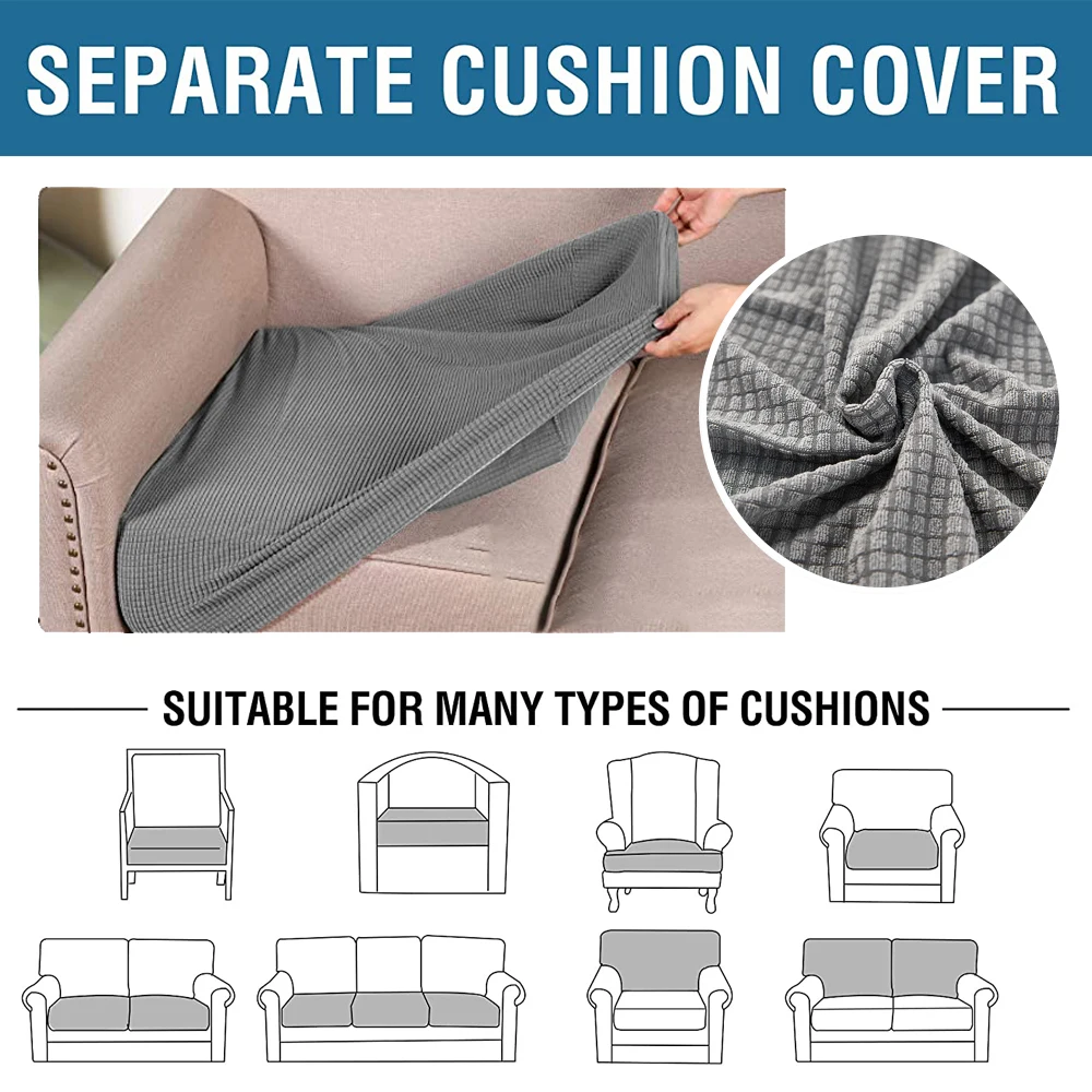 Jacquard Water Resistant Sofa Cushion Covers Elastic Grey Sofa Seat Cover for Living Room Furniture Protector for Kids Removable 6