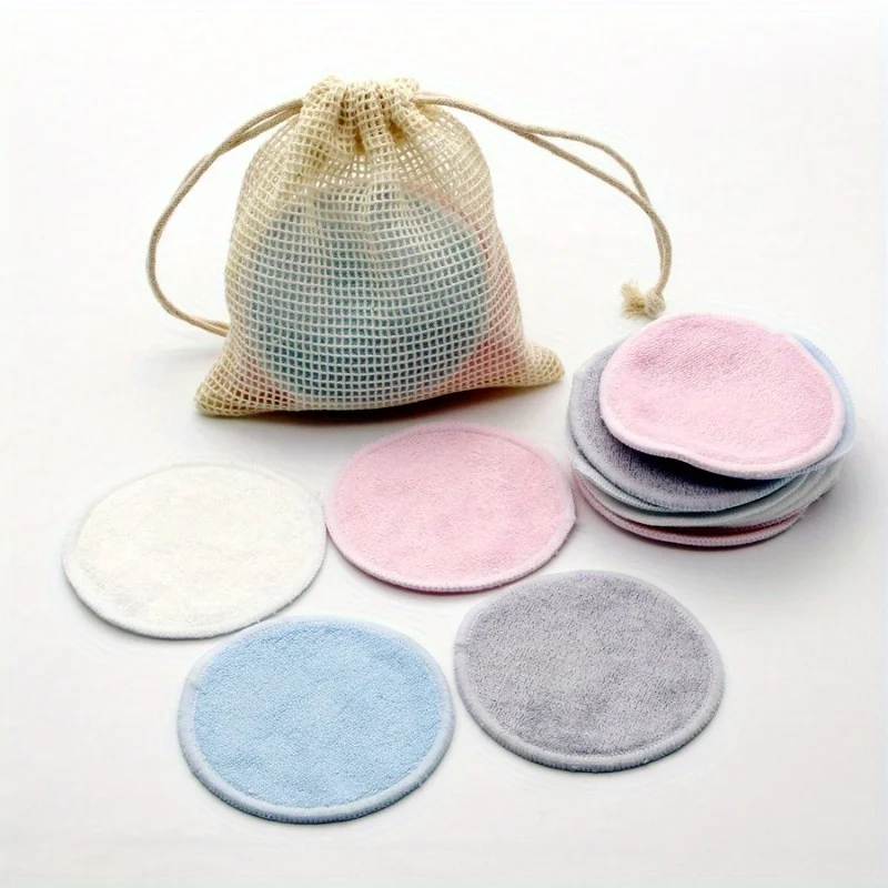 Eco-Friendly Bamboo Makeup Remover Pads - Reusable & Washable Facial Cleansing Rounds, 12-Pack
