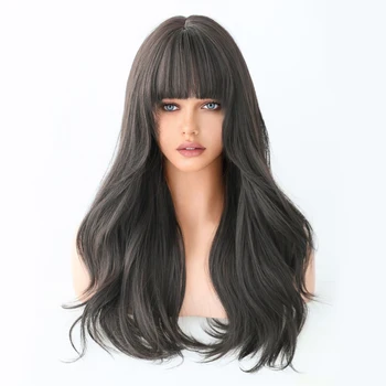 Long Wavy Wig Light Brown Synthetic Wigs with Bangs Natural Hair for Women Cosplay Lolita Daily Use Heat Resistant Wigs 42