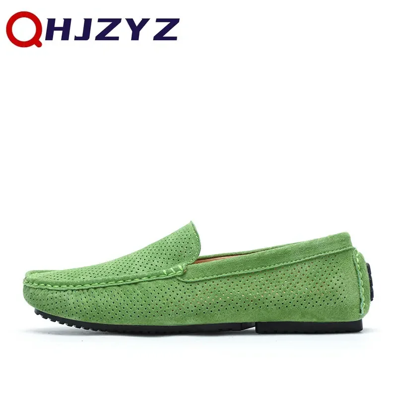Green Genuine Leather Men Loafers Shoes Casual Luxury Brand Slip on Designer Moccasins Italian Men Driving Shoe Chaussure Homme