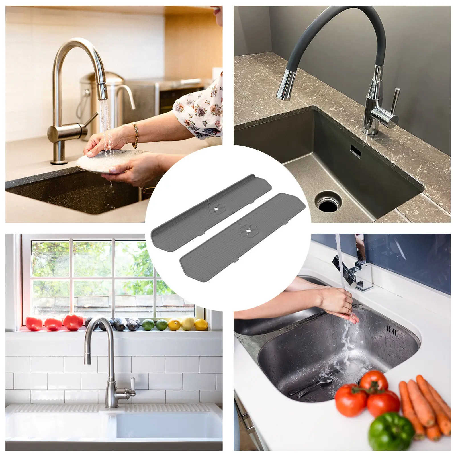 Silicone Faucet Mat Faucet Water Catcher Mat Kitchen Sink Splash Guard Sink Draining Pad Behind Drip Protector
