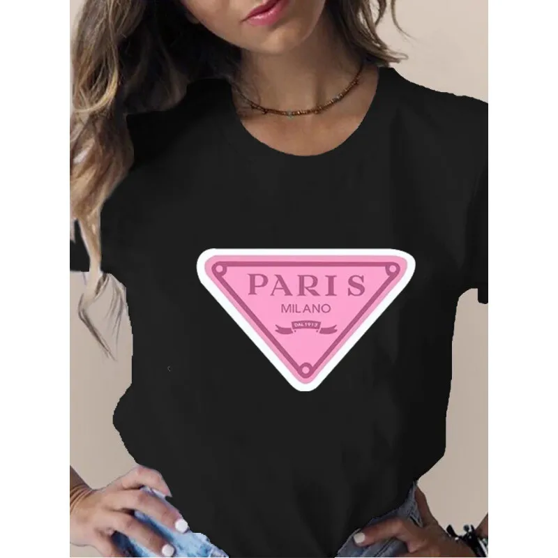 Fashion Paris Printed Short Sleeved Shirt Women Hip Hop Casual T-shirt Short Sleeved Round Neck Casual Top Autumn and Winter 2