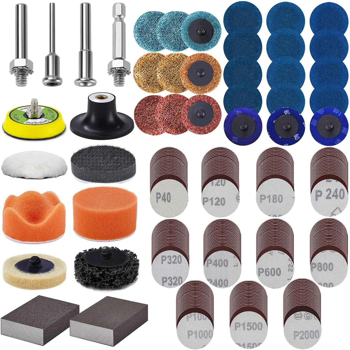

258Pack 2Inch Sanding Discs Pad Kit for Drill Grinder Rotary Tool Accessories with 1/8inch & 1/4inch Backer Plates