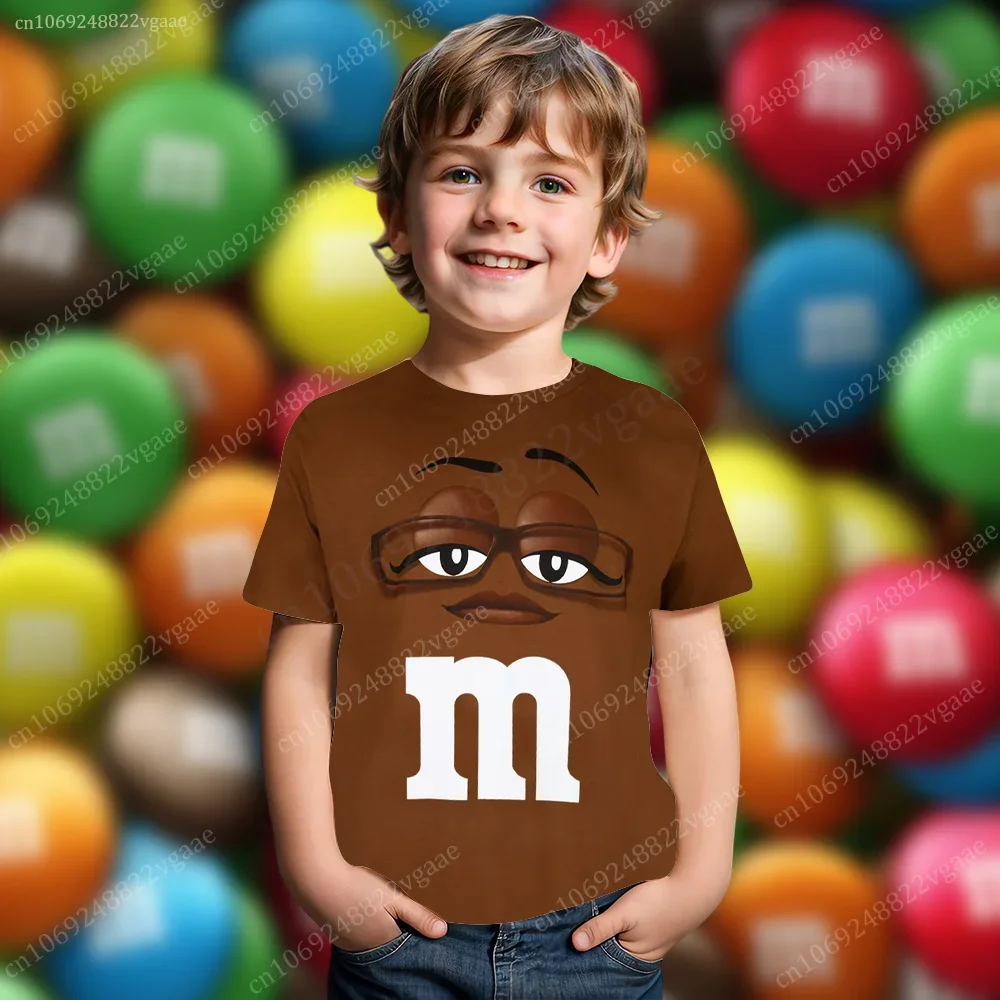 Summer M&m's T Shirt Kids Boys Chocolate Bean T-shirt Boy Short Sleeve Top Funny Tee Clothes Girls Training Uniform Clothing 4