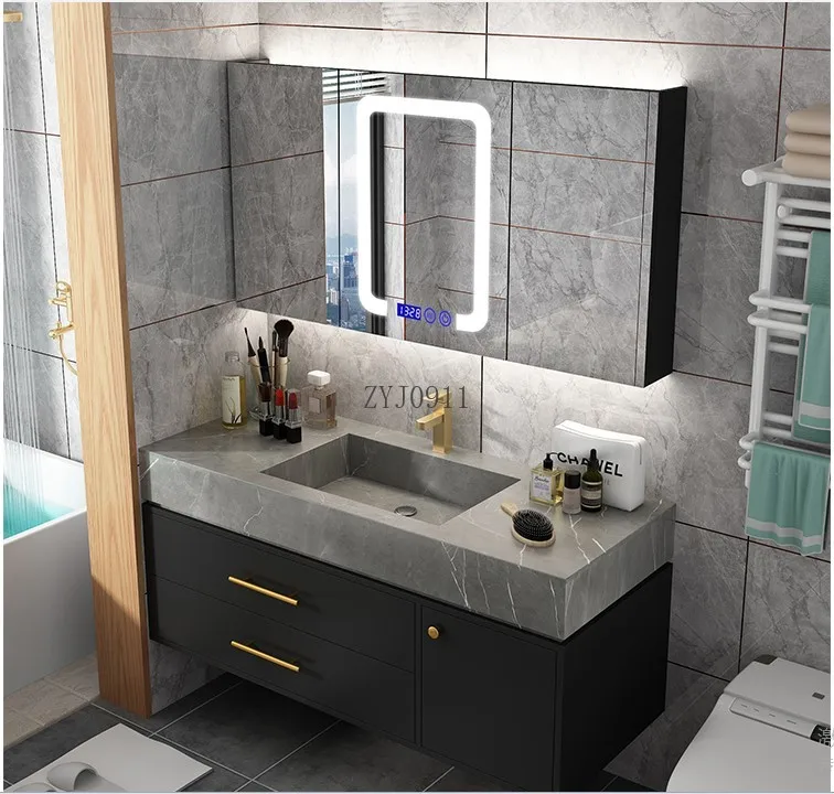 modern italy style bathroom cabinet plywood vanities with rock surface counter