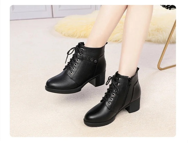 Winter Heels YDYCG Women Winter Buckle Lace Knitted Mid-Calf Boots