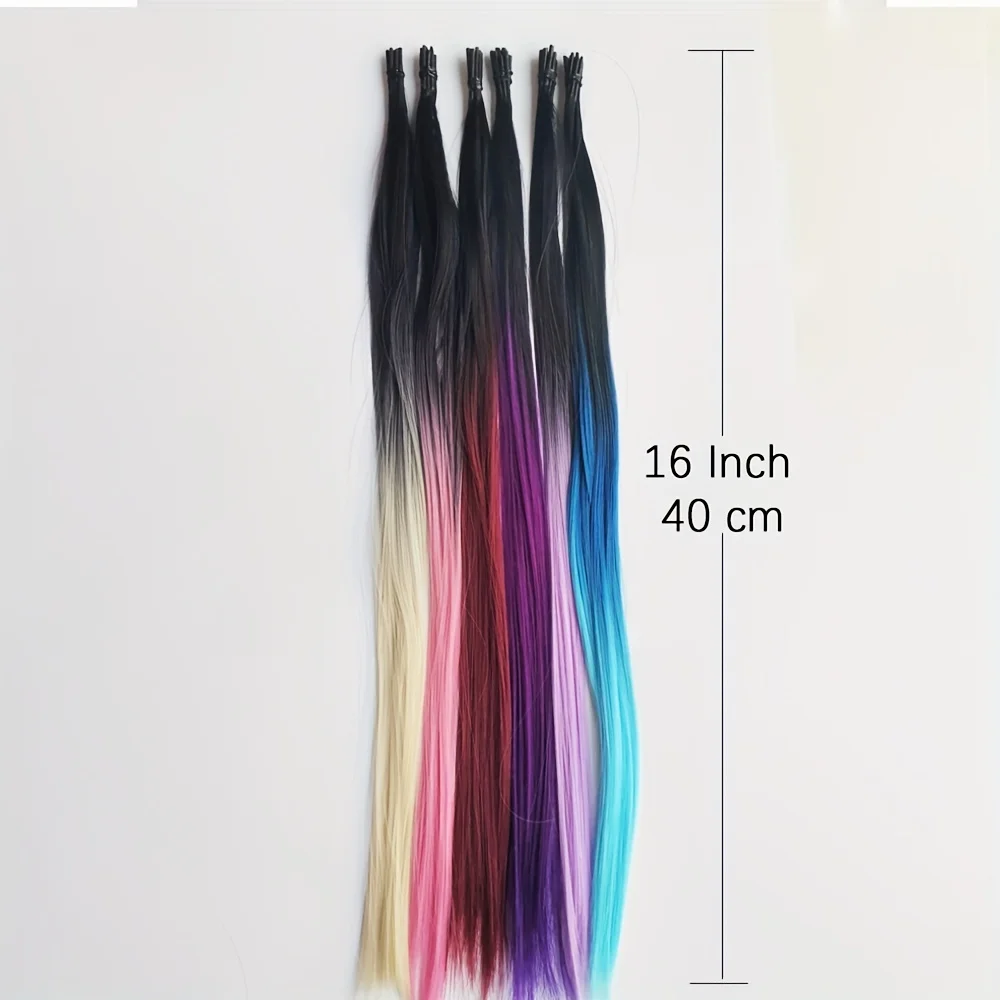 I-Tip lunghi posticci lisci estensioni dei capelli Color arcobaleno evidenziazione sintetica piuma Micro anello accessori per capelli colore Ombre