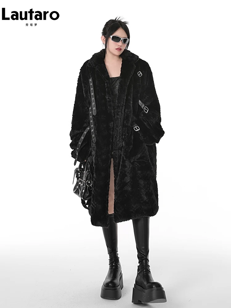 Ameri　POOFY FLARE LONG COAT Fur Fur Demon|women's Faux Fur Long Coat - Winter Warm Stand