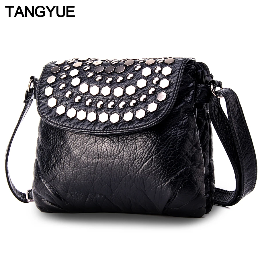 

TANGYUE Leather Messenger Bag Women's Shoulder Bag Female Small Crossbody Bags for Women 2021 bolsas sac femme Rivet Mini Flap