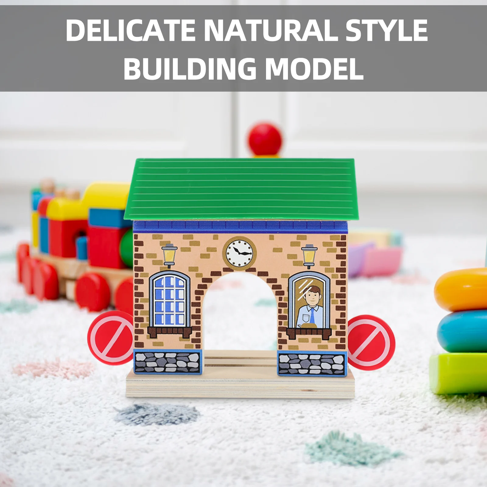 Puzzle Train Track Accessories Child Decor Plastic Small Wooden Railway Station