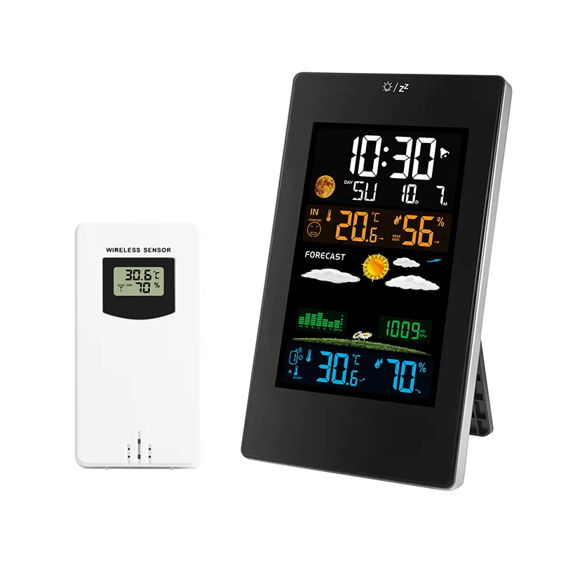 

Wireless Color Weather Station Digital Home Thermometer Hygrometer Forecast Sensor Moon Phase Barometer Backlight Alarm Clock
