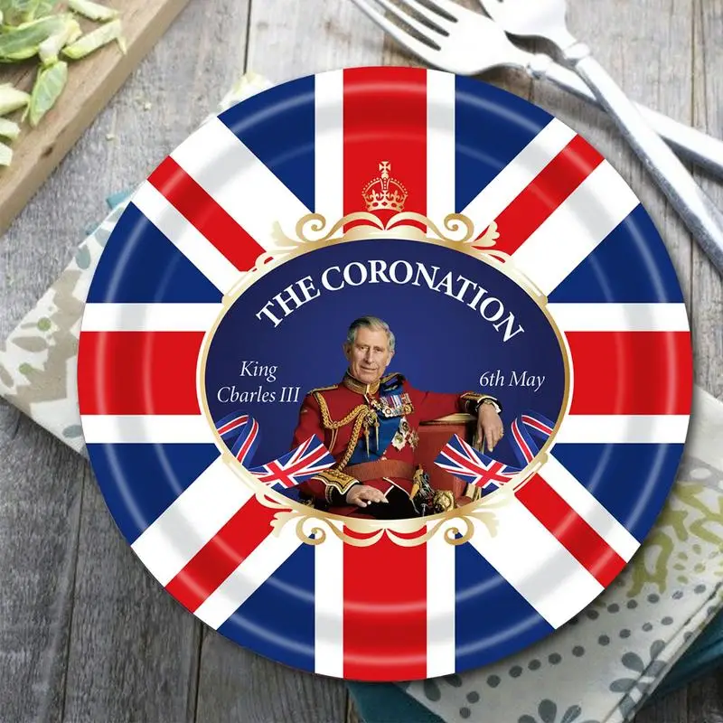 16pcs Union Jack Tableware Set UK Themed Paper Cups/Plates/Napkins Tableware Kit British Flag Party Supplies for King Charles