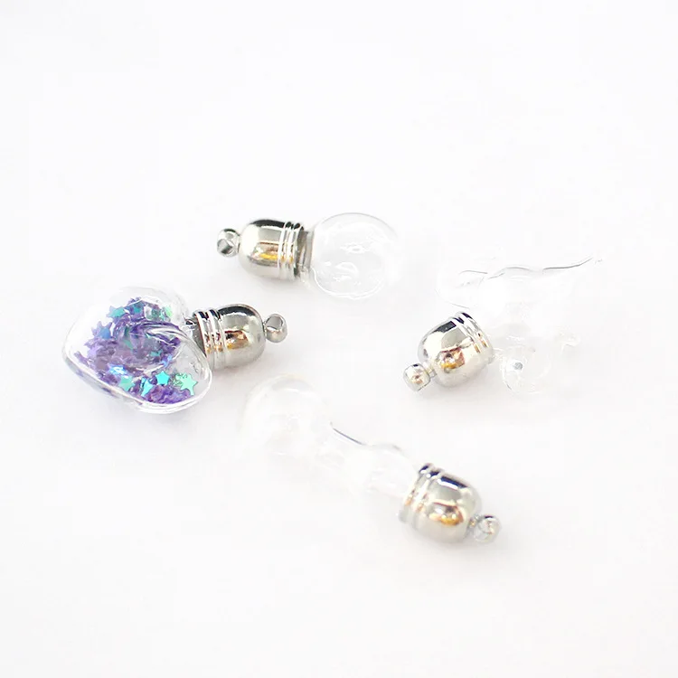 1/3X 6mm Bottle Mouth Glass Vial Pendant Silver Color Cap Name On Rice Art Craft Lucky Perfume Oil Materia Glass Bottle Necklace