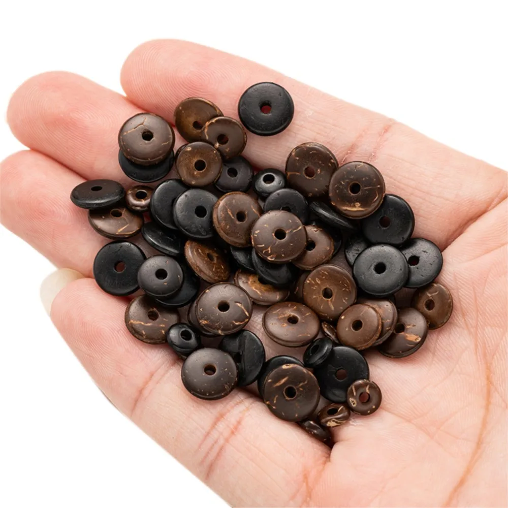 50 Teile/los 6/8/10/12mm Natürliche Kokosnussschale Flache Runde Spacer Charms Perlen Für DIY armband Halskette Schmuck Machen Liefert