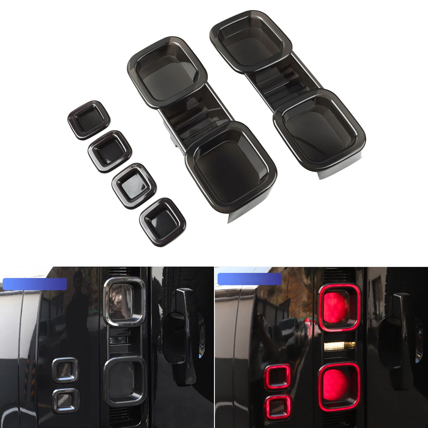 

for Land Rover Defender 2020-2023 Rear Light Cap Overlay Smoked Black ABS Plastic 6pcs