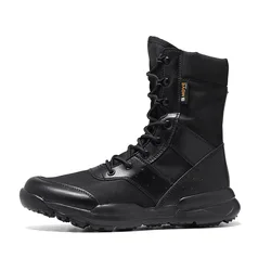 Men's Lightweight Breathable Summer Hiking Boots - High Top Tactical Outdoor Footwear - 45 (Black Canvas)