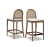 Panama 26.5" Curved Back Cane Rattan Counter Stool, Set of 2, Ivory White Boucle 2