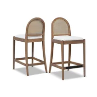 Panama 26.5" Curved Back Cane Rattan Counter Stool, Set of 2, Ivory White Boucle 2