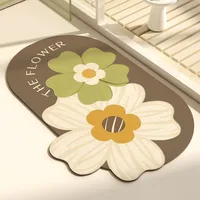 Diatom Mud Absorbent Bathroom Doormat Irregular Flower Pattern PVC Floor Mat Creative Art Bathroom Door Carpet Non-slip Foot Mat 2