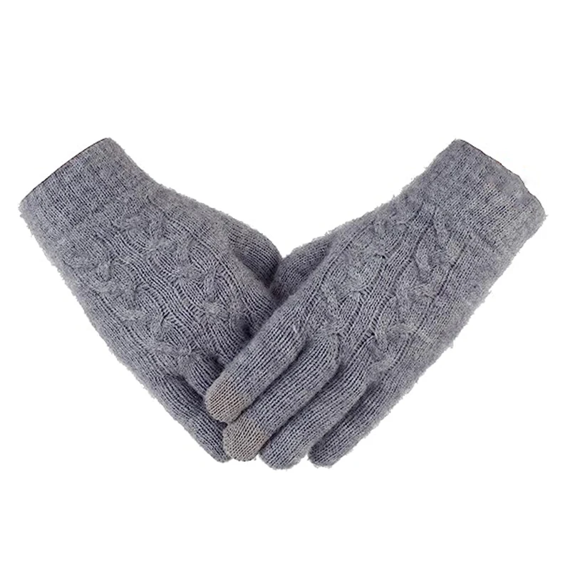 1Pairs New Women's Winter Warm Touch Screen Elasticity Gloves Cable Knit Wool Fleece Lined Touchscreen Texting Mittens For Women