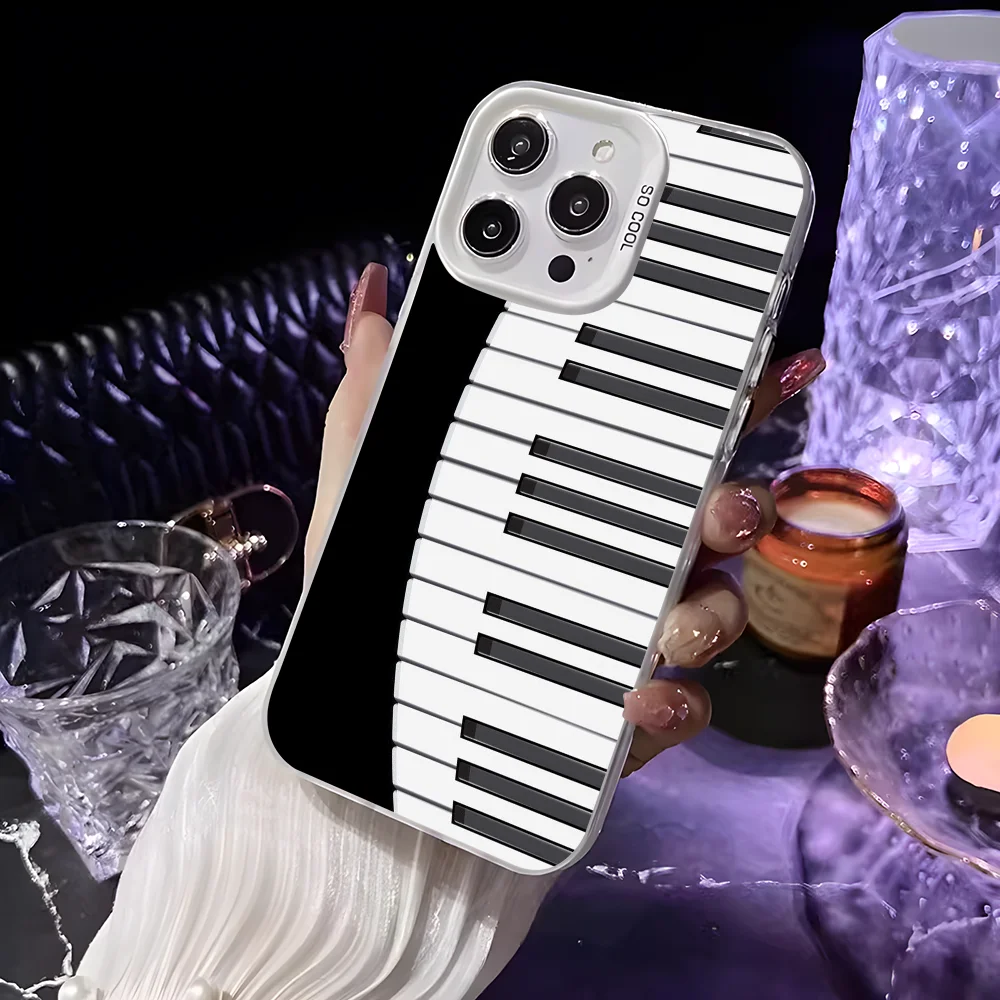 Musik Klavier Tastatur Handyhülle für iPhone 16 15 14 13 12 11 Pro Max Weiß Matt Laser Metallic Aurora Funda – Detail 11