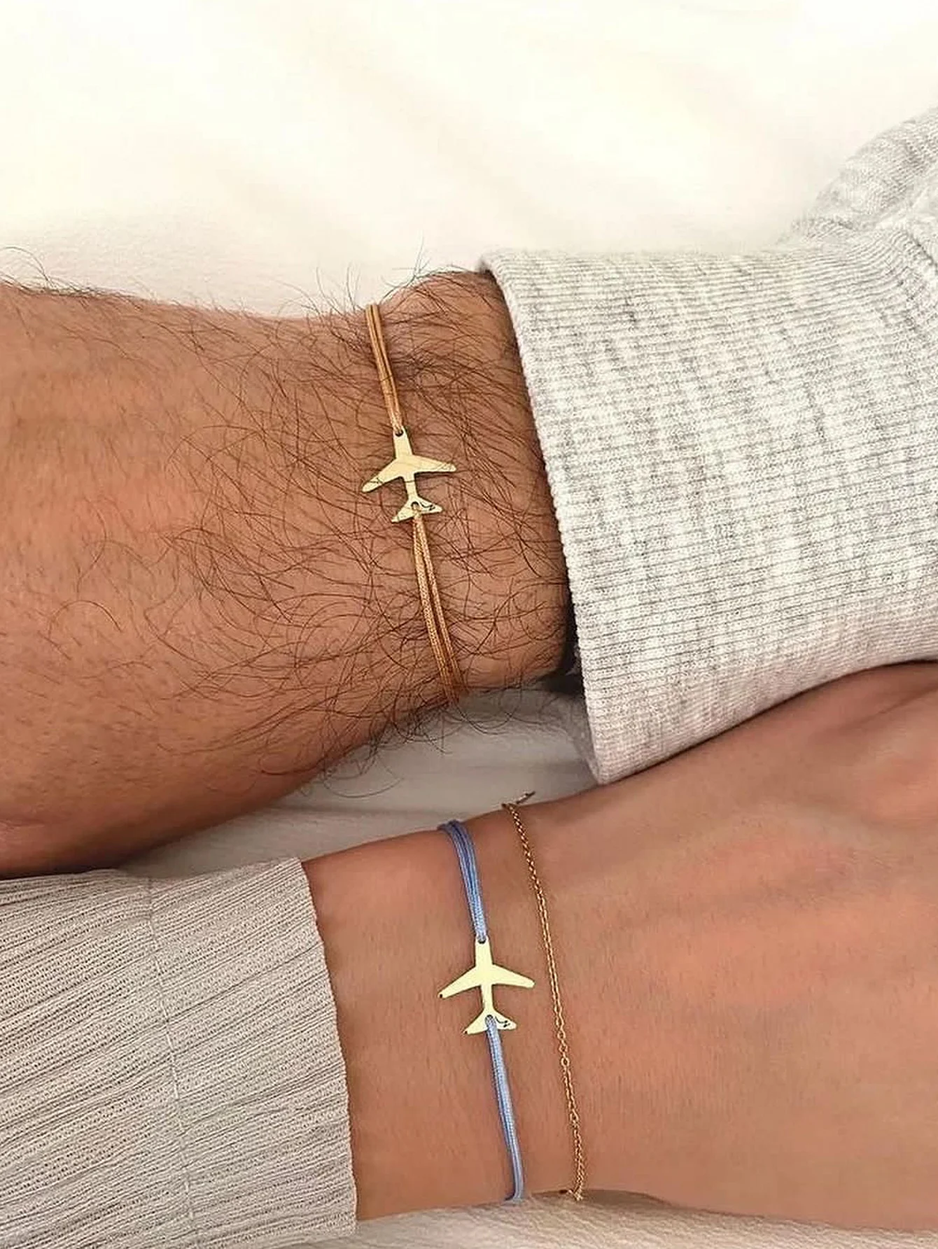 3PCS Handmade Weaving Airplane Decoration Couple Bracelet Set