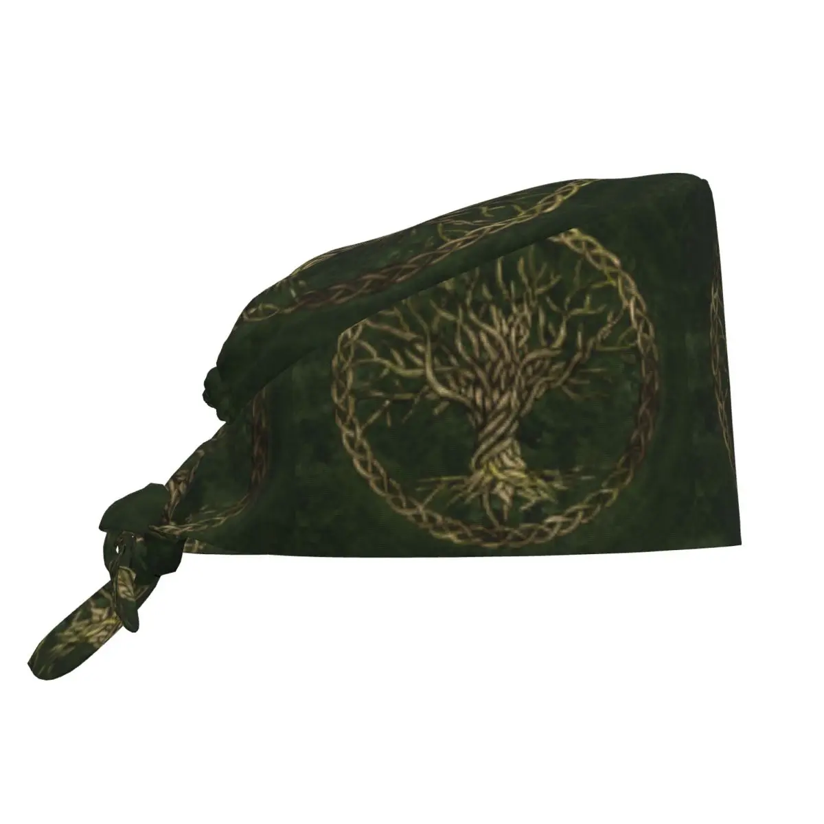 Benutzerdefinierte grüne und goldene Baum des Lebens Reinigungsarbeitskappe Wikinger Yggdrasil Scrub Cap Chirurgische Mütze Krankenschwester Scrubs Mütze Krankenschwester