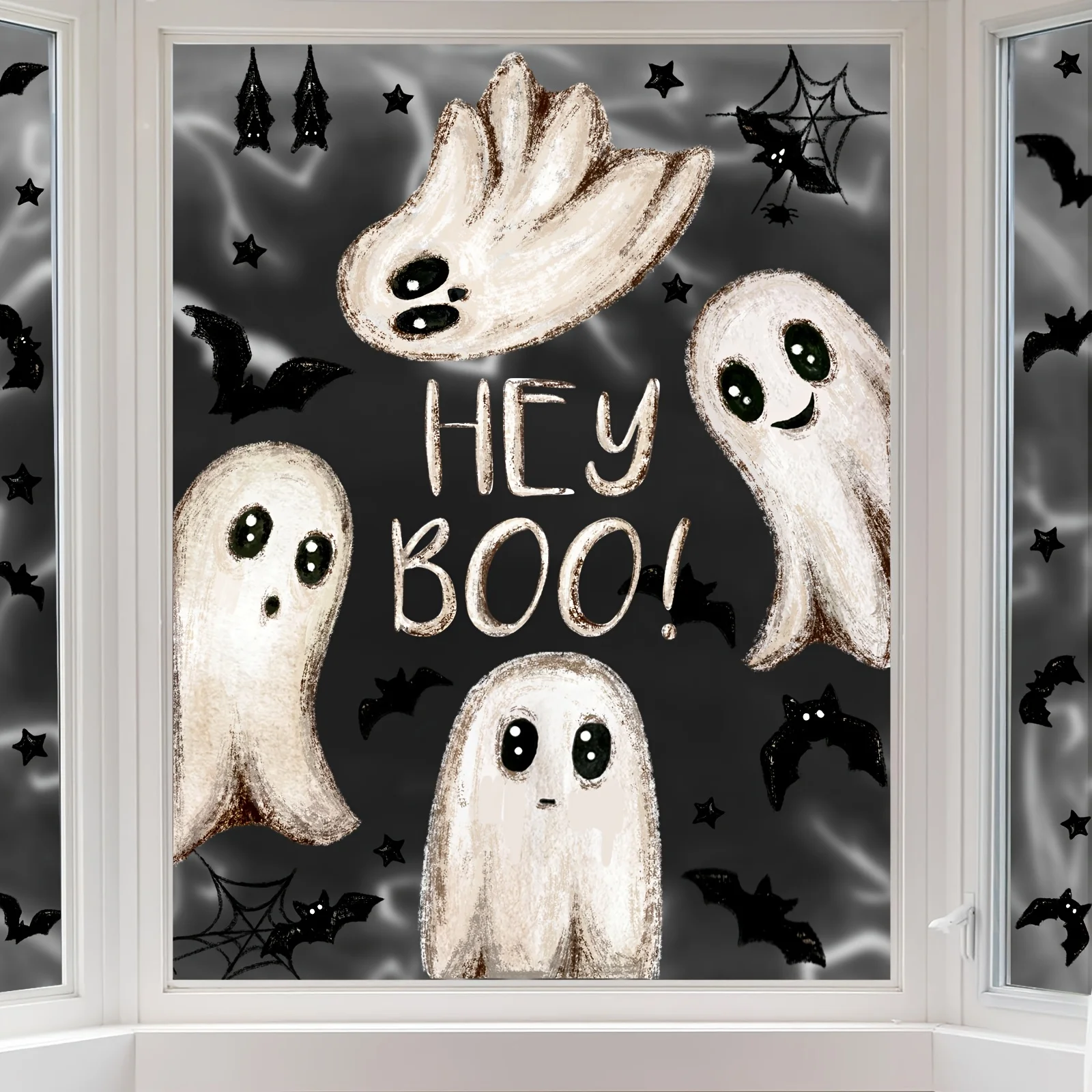 6 Stück statische Halloween-Fensteraufkleber, Geister- und Fledermaus-Aufkleber für Halloween, Heimdekoration, Happy Halloween, Party-Dekorationszubehör