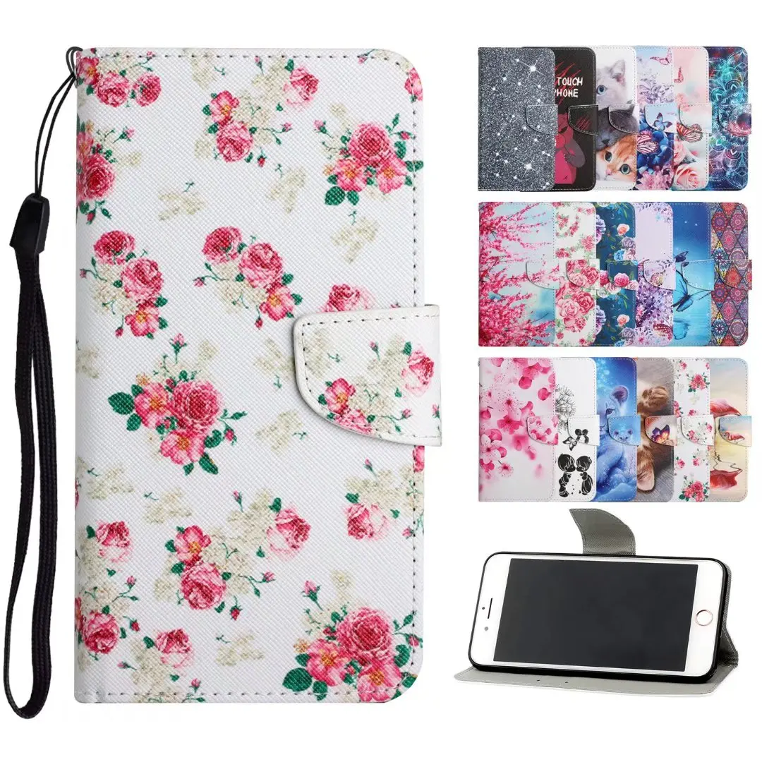 Elegant Flip Wallet Leather Case with Butterfly, Flower, Cat, and Flamingo Design